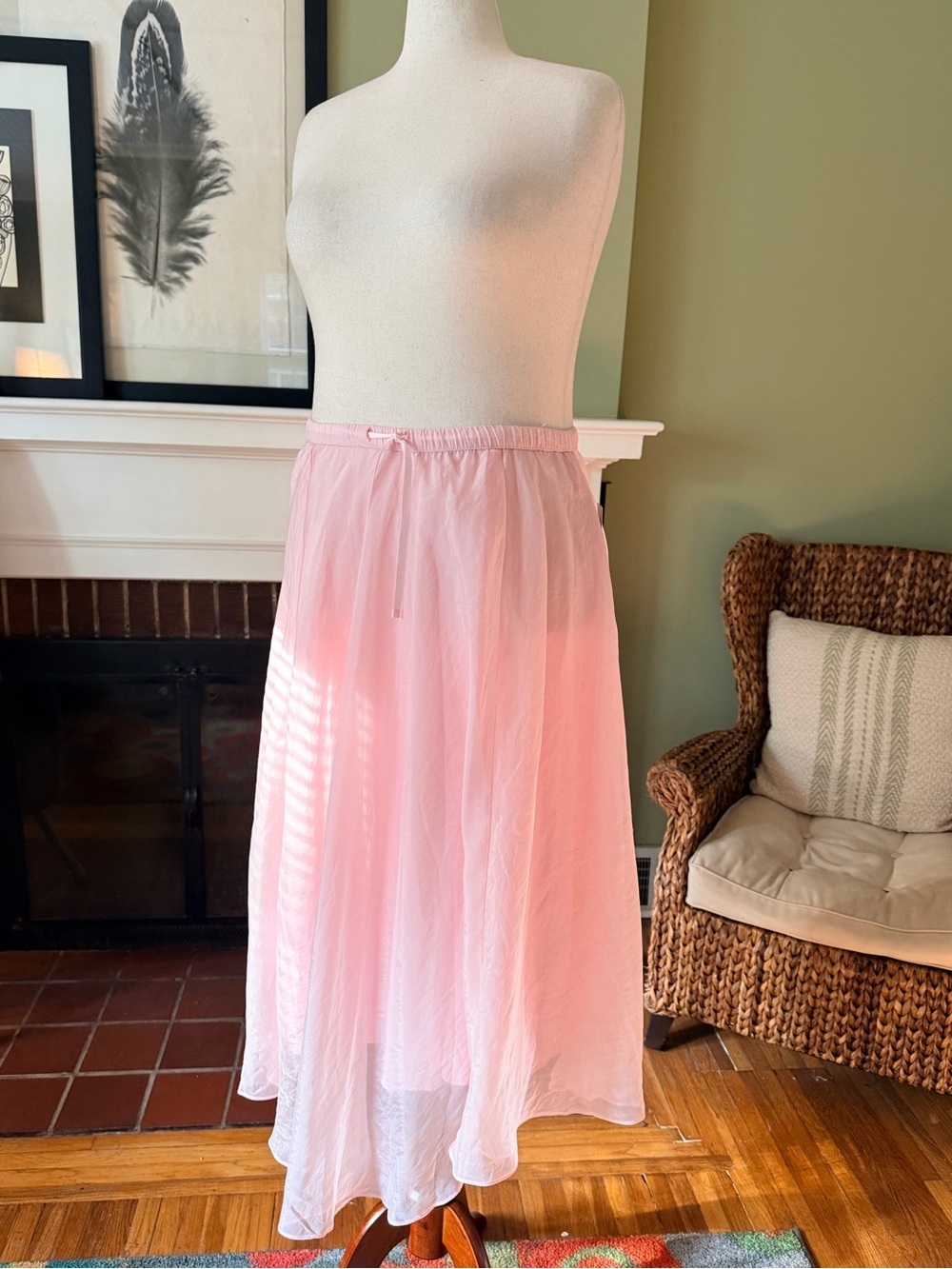 WD.NY Blush Pink Sheer Overlay Handkerchief Midi Skirt NWT Size M